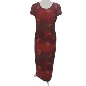 Virgo II Size 12 Vintage Fall Floral Structured Shift Maxi Dress Retro